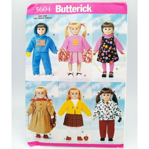 Butterick Pattern 5604 Back to School Wardrobe for 18 Inch Doll Clothing Uncut - Picture 1 of 2